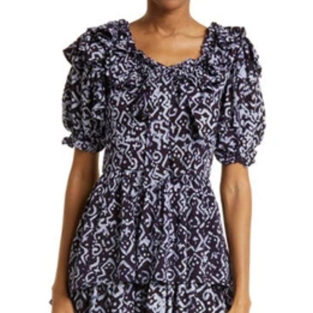Purple Patterned High-Low Ruffle Dress - Picture 3 of 11